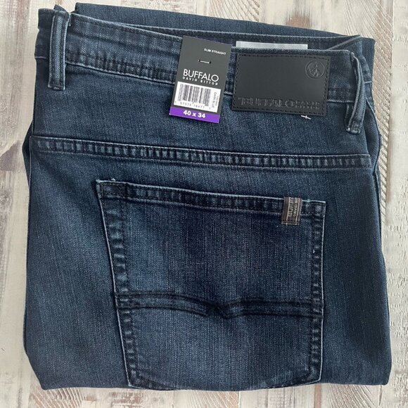 Buffalo David Bitton JACKSON Slim Straight Stretch Jeans Dark Wash Men 40x34 NWT - Picture 1 of 4